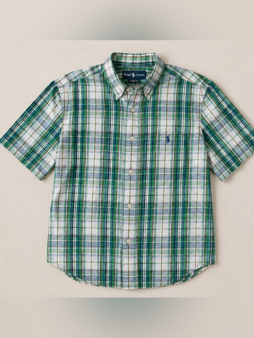Ralph Lauren linen blend Green Plaid Men's button down shirt size large